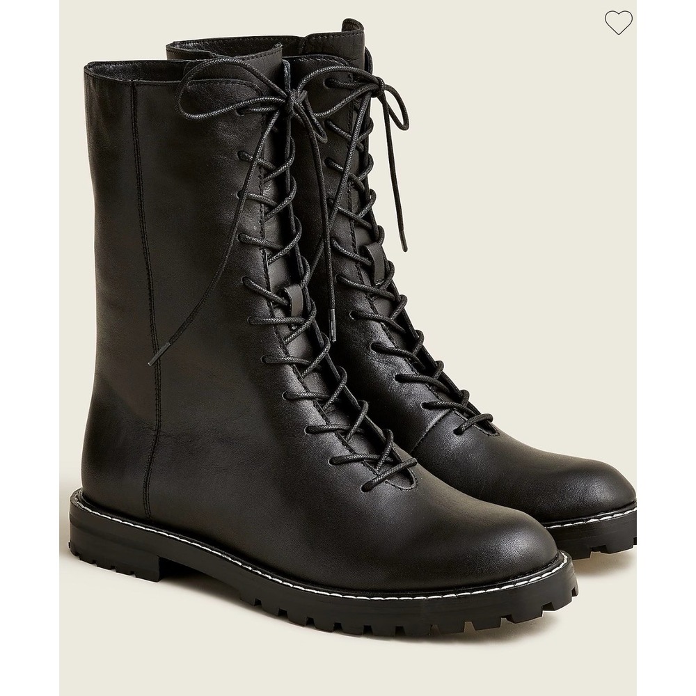J. CREW NEW Gwen Lug-Sole Leather Lace-Up Tall Shaft Black Womens Size 8.5